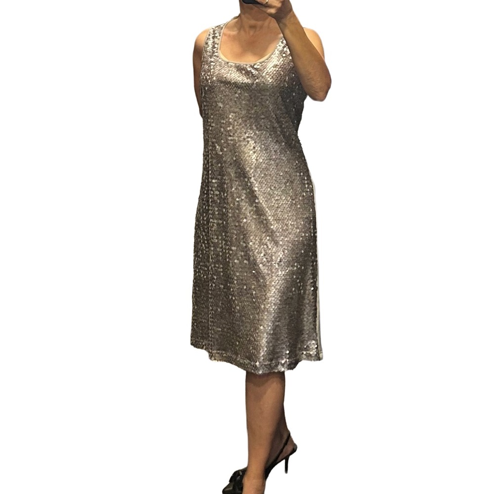Peter Nygard Elegant Silver/Grey Sequin Tank Dress